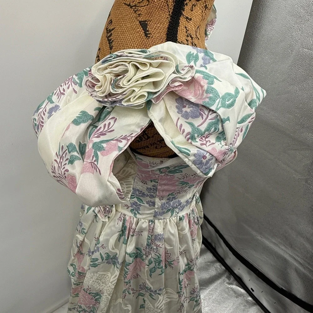 Vtg Scott McClintock Floral Dress Sz 6 Puff Sleeve Lace Cottage Coquette Basque - Picture 10 of 15